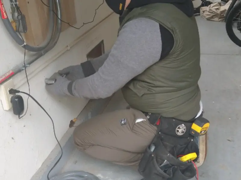 Electrician performing outlet wiring in a Orlovista garage